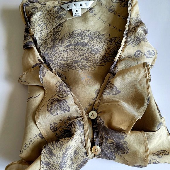 Cabi Women's Luxurious Blouse  Gold & Purple Floral (Bronze) 100% Silk Small - Picture 3 of 10